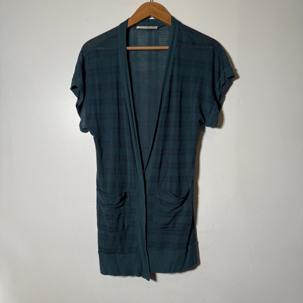 Vintage Charlotte Russe Cardigan Women M Teal Y2K Short Sleeve Pockets